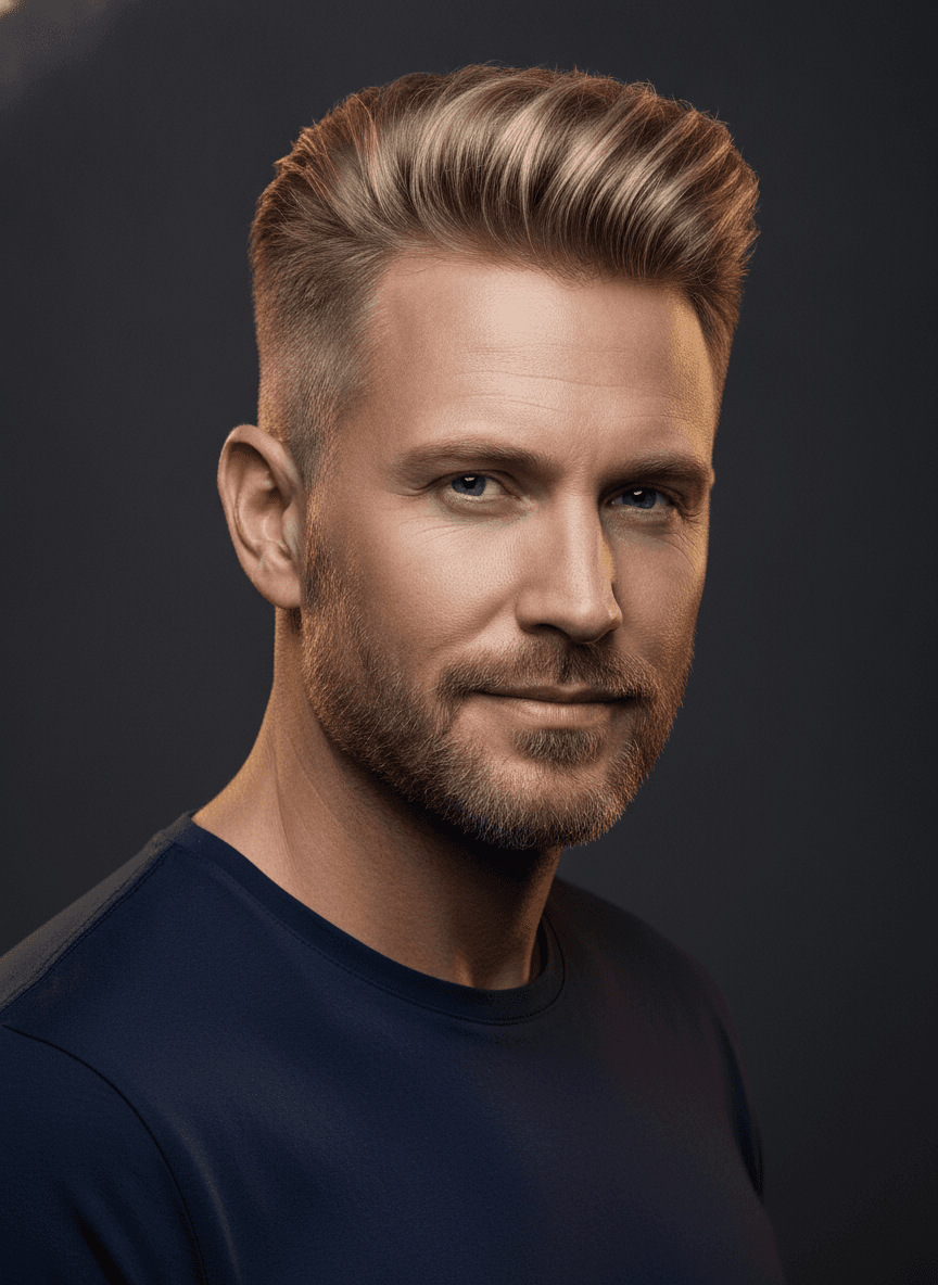 Derselbe Kunde nach dem Termin mit High Fade und gestyltem Deckhaar