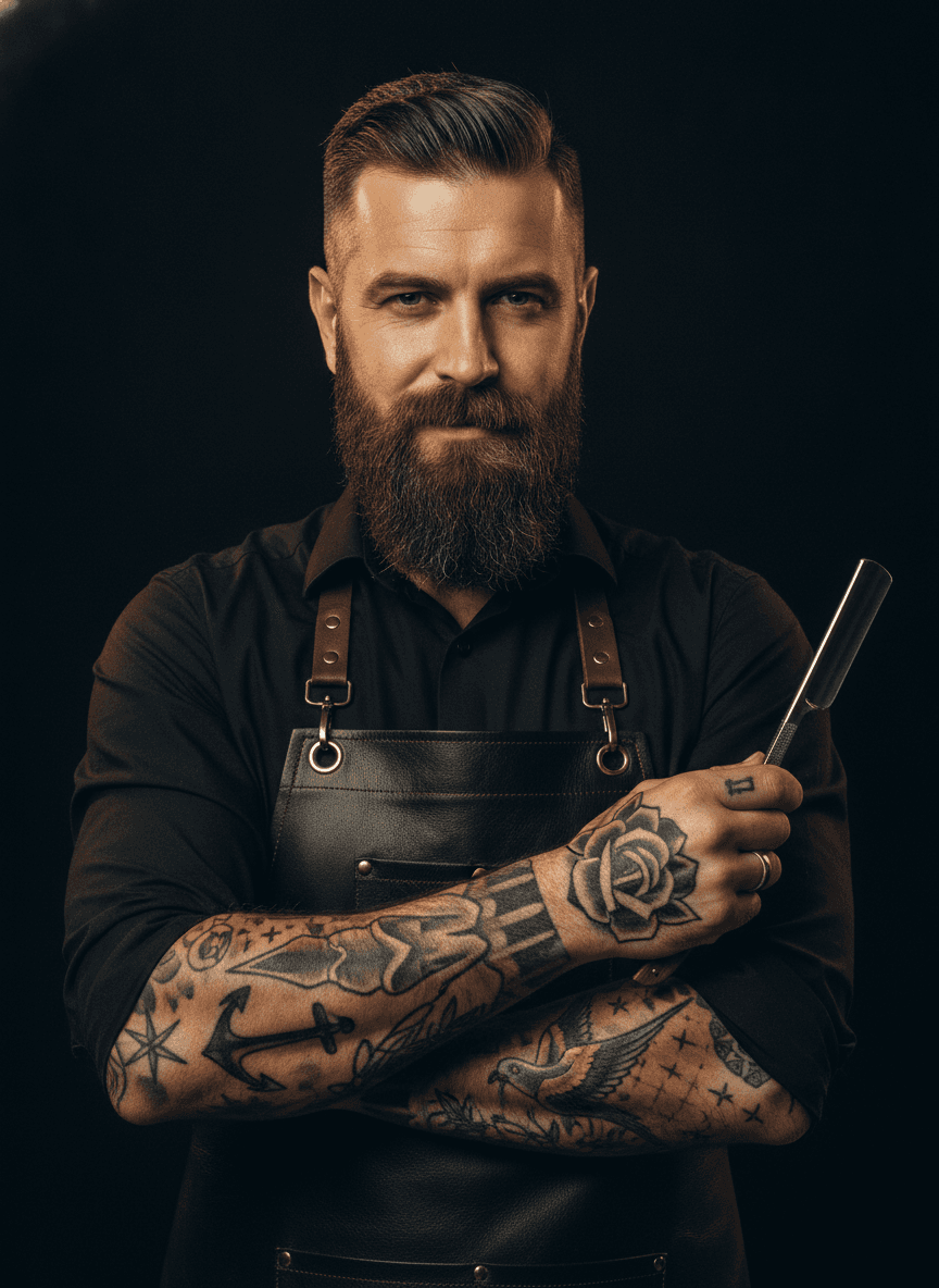 Mike Carter, Inhaber und Barber von Blade und Fade, mit Rasiermesser in der Hand